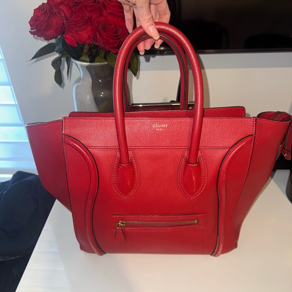 Vibrant Red Authentic Celine Structured Tote Bag … - image 5